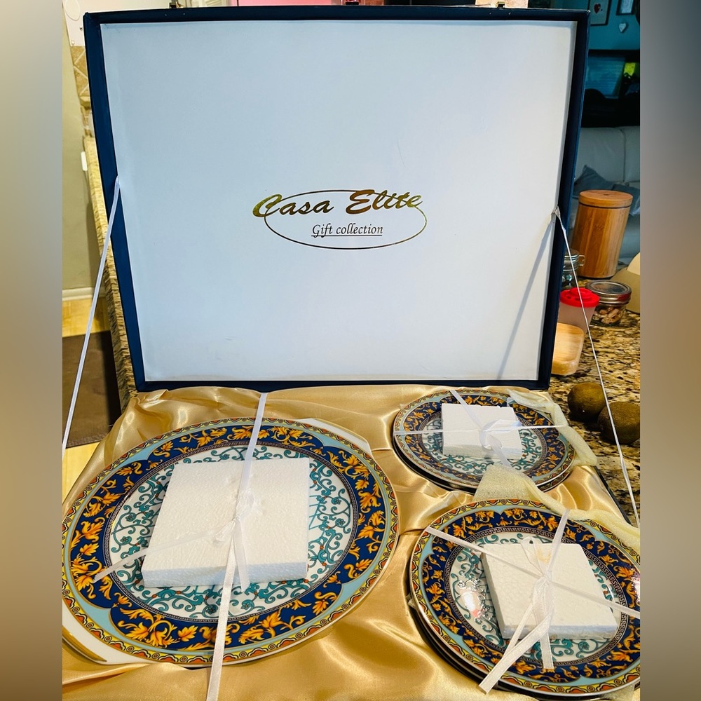 Vintage 1990’s 💙 T Limoges Cake Plate Set - 1 cake plate + 6 Dessert Plates NEW